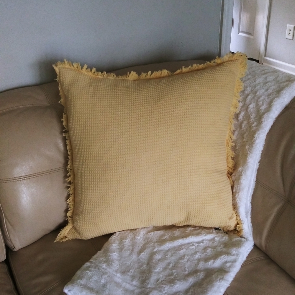 EnVogue waffle pillow yellow fringed accent pillow